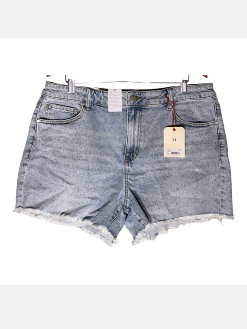 NWT ARULA 14 DENIM RHINESTONE SHORTS